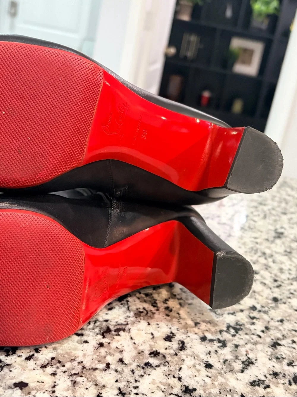 🤩❤️✨Christian Louboutin Red Bottoms Black Over-the-Knee Leather Boots